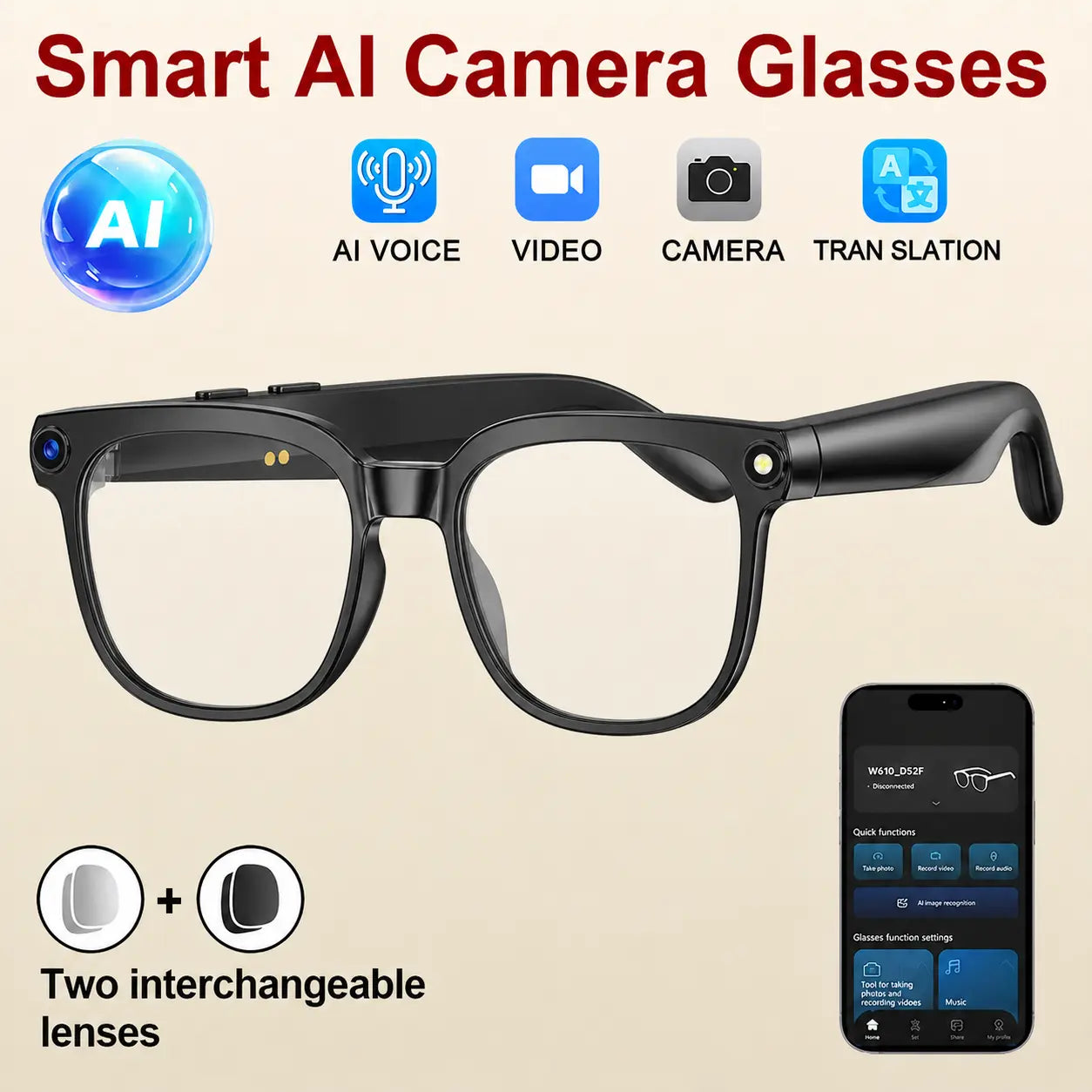 ULMIED Smart Camera Glasses with 8MP HD Video Recording, Bluetooth Audio, Includes Photochromic Lens for Outdoor Activities and Daily Use, Father'S Day Gift for Dad