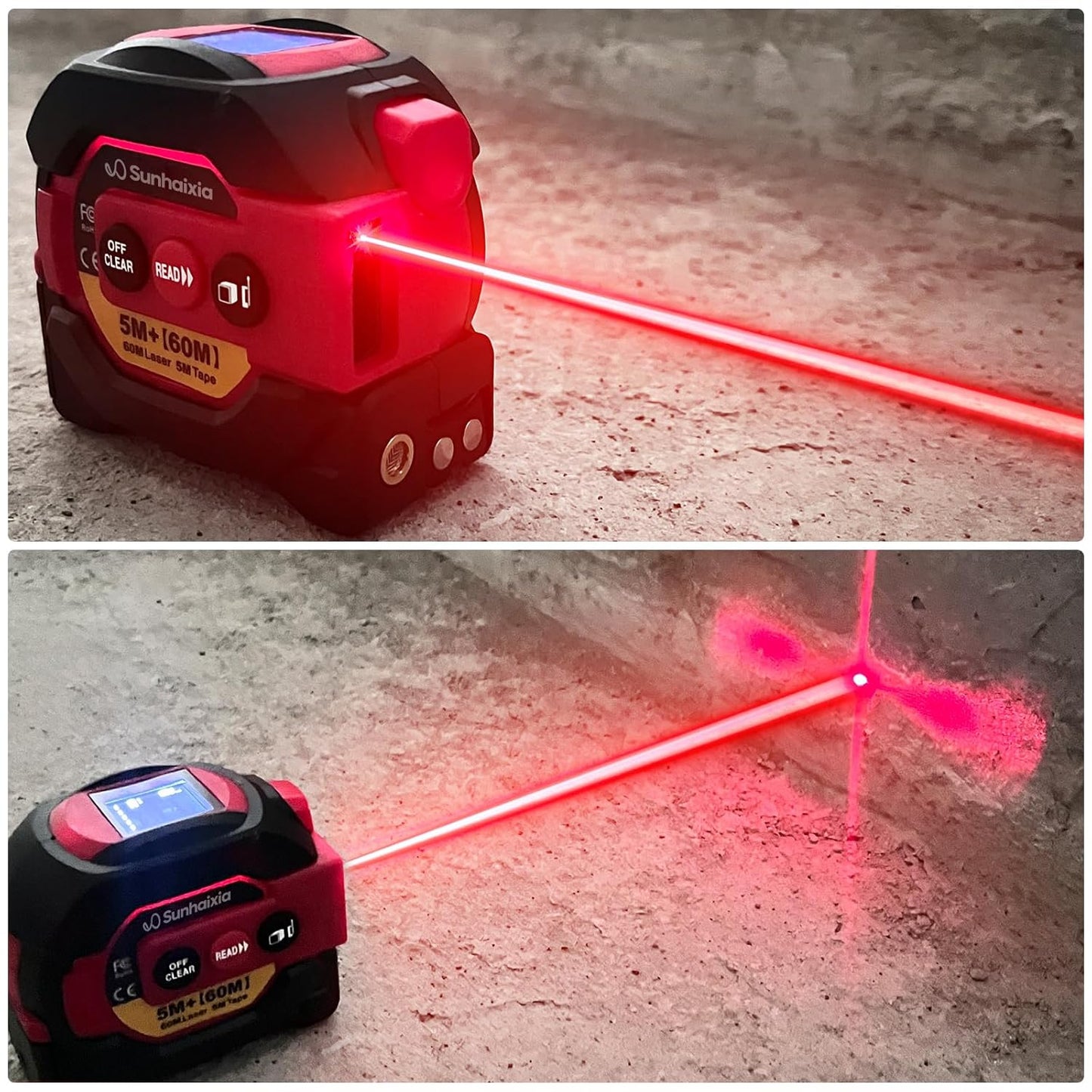 Laser Tape Measure 3 in 1 with Laser Level Crosshairs |196Ft/60M Laser Distance+16Ft/5M Autolock Tape |Backlit LCD Display (Ft/Inch/M/Mm) |For Diy,Construction, Interior Design (Red)