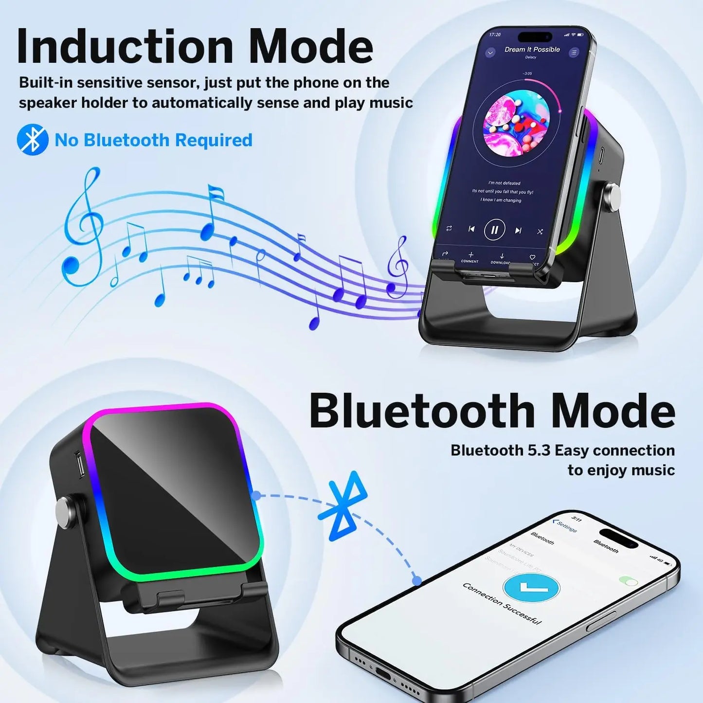 Magnetic Induction Speaker Phone Stand Wireless Bluetooth Phone Holder Amplifier Portable RGB Light 5000Mah Can Charge Cellphone