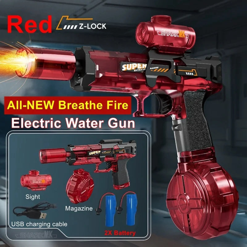 Electric Water Gun Toys Muzzle Flame Led Light Emitting Children Water Pistol Squirt Summer Outdoor Beach Pool Toy for Kid Adult