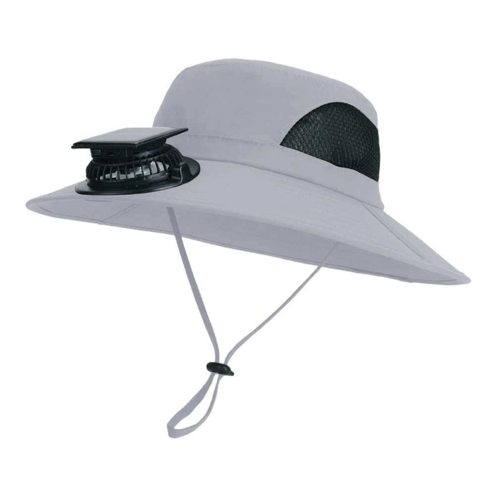 Wide Brim Solar Fan Hat Sun Bucket Hat with Removable & USB Charging Fan Outdoor Sun Hat for Outdoor Summer Camping Beach