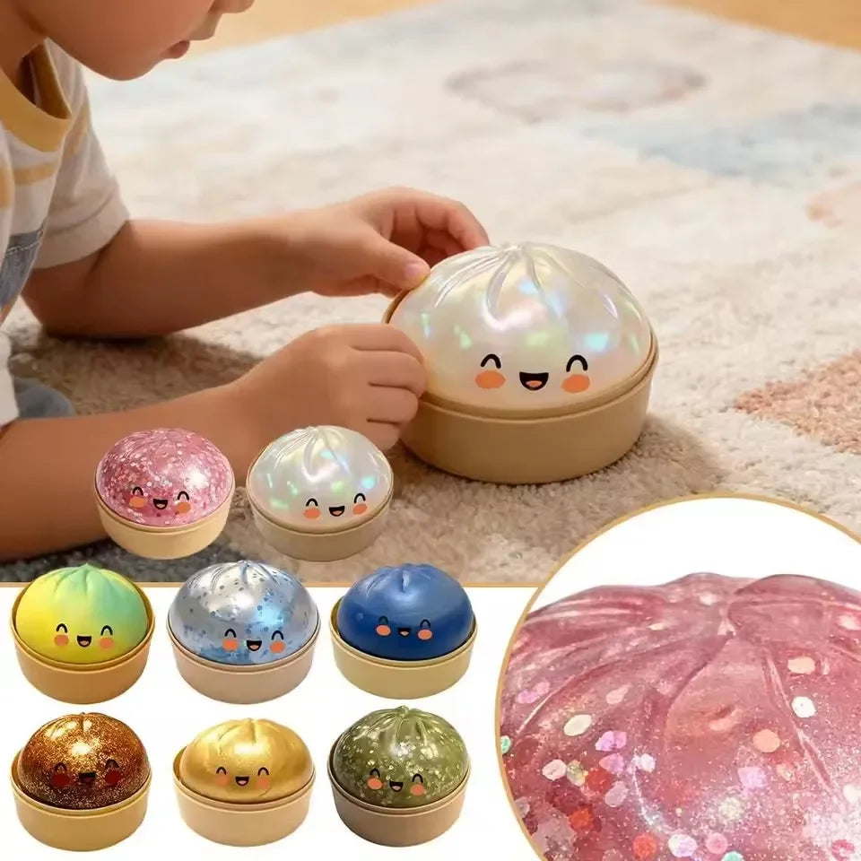 Hot Glitter Dumpling Squishies Toy Bun Dumpling Mystery Box Colorful Food Squishy Sensory Fidget Toy anti Stress Squeeze Ball
