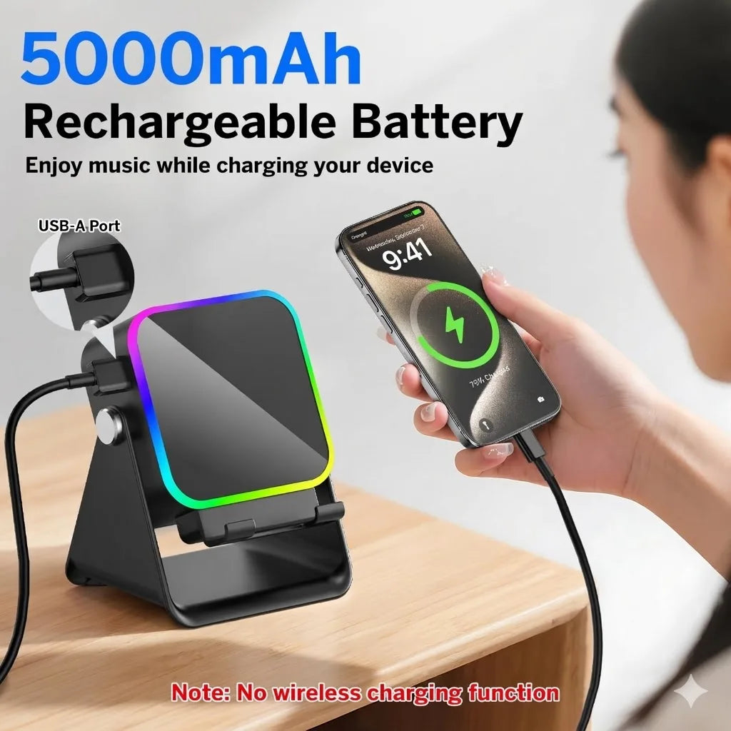 Magnetic Induction Speaker Phone Stand Wireless Bluetooth Phone Holder Amplifier Portable RGB Light 5000Mah Can Charge Cellphone