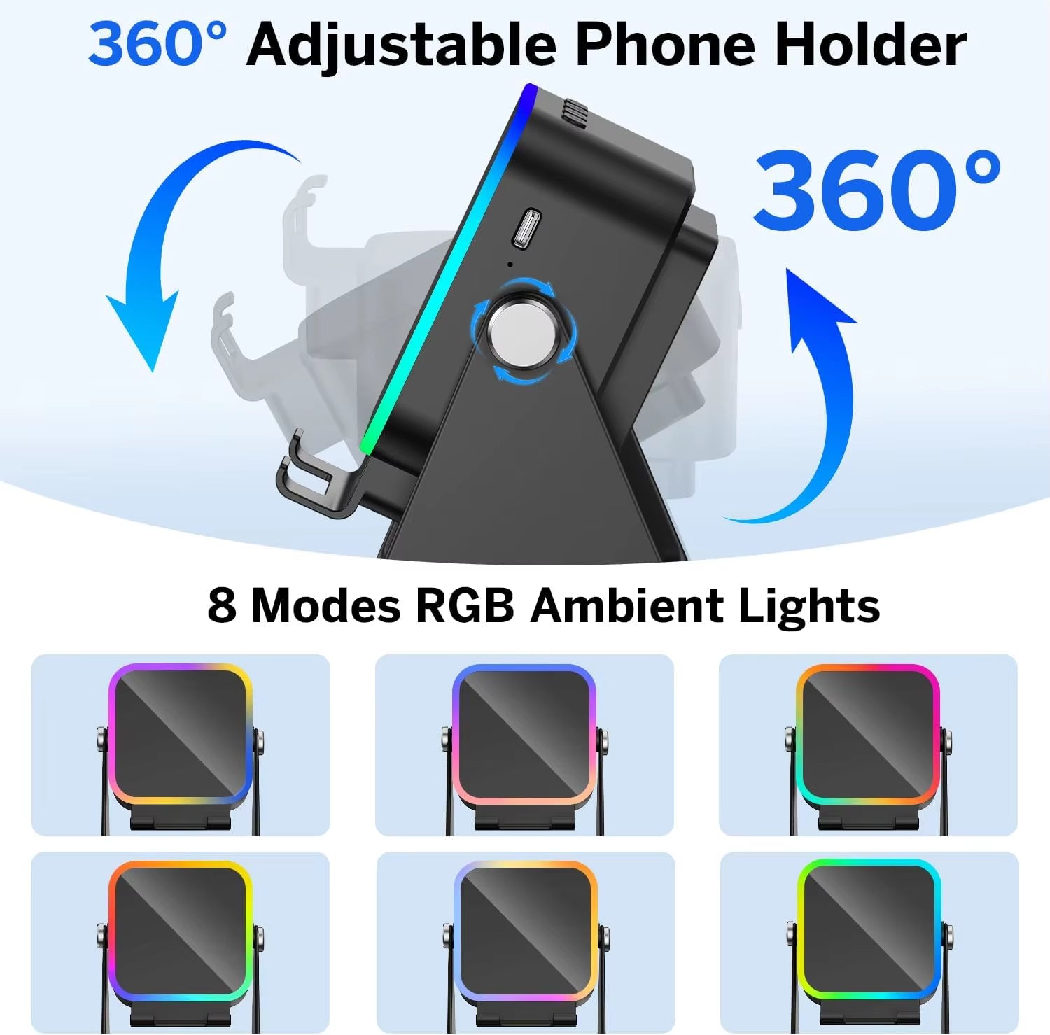 Magnetic Induction Speaker Phone Stand Wireless Bluetooth Phone Holder Amplifier Portable RGB Light 5000Mah Can Charge Cellphone