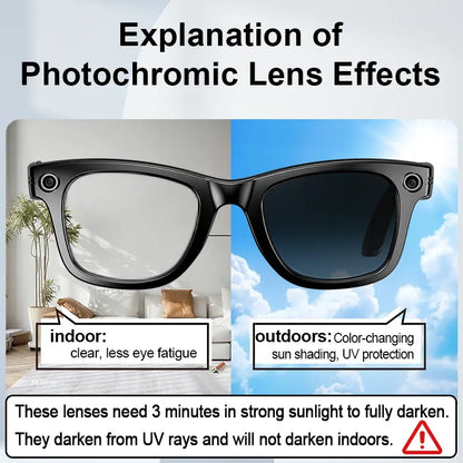 ULMIED Smart Camera Glasses with 8MP HD Video Recording, Bluetooth Audio, Includes Photochromic Lens for Outdoor Activities and Daily Use, Father'S Day Gift for Dad