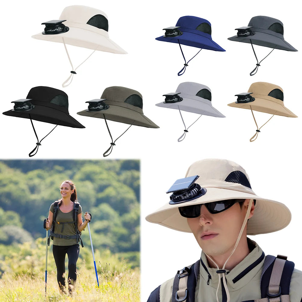 Wide Brim Solar Fan Hat Sun Bucket Hat with Removable & USB Charging Fan Outdoor Sun Hat for Outdoor Summer Camping Beach