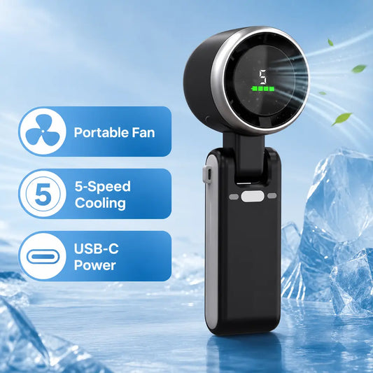 2026 New 3-In-1 Portable Neck & Handheld Fan, 5 Wind Speeds Digital Display, USB Rechargeable Personal Cooling Fan for Summer Outdoor, Travel, Commute, the Battery Has a Large Capacity and Long Endurance