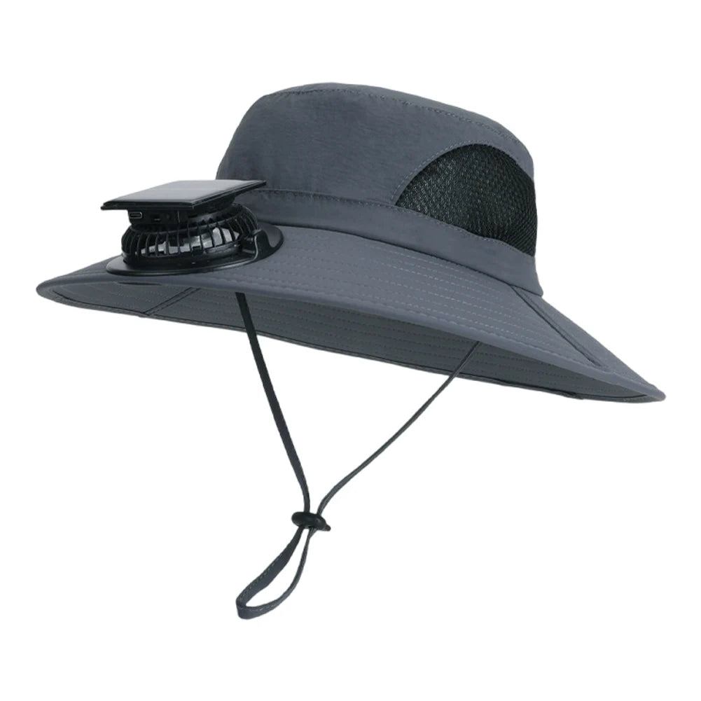 Wide Brim Solar Fan Hat Sun Bucket Hat with Removable & USB Charging Fan Outdoor Sun Hat for Outdoor Summer Camping Beach