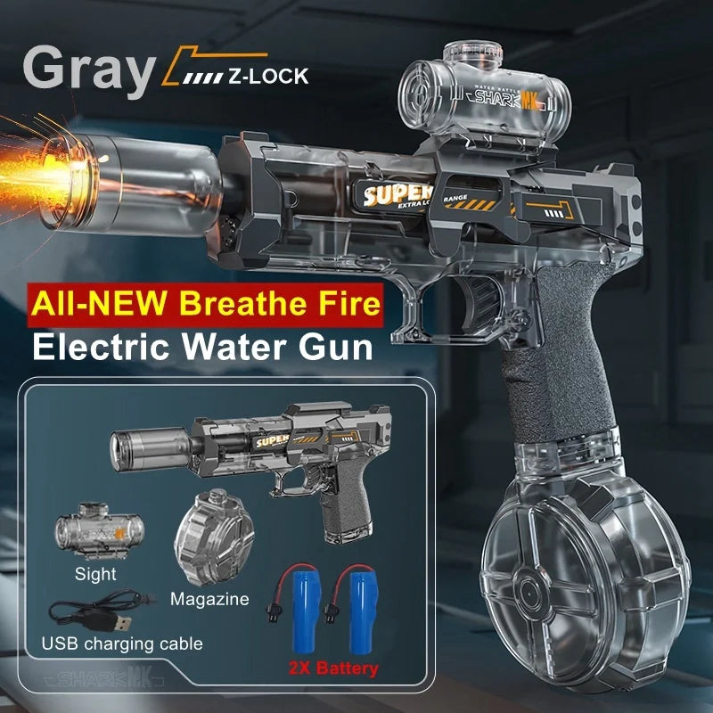 Electric Water Gun Toys Muzzle Flame Led Light Emitting Children Water Pistol Squirt Summer Outdoor Beach Pool Toy for Kid Adult