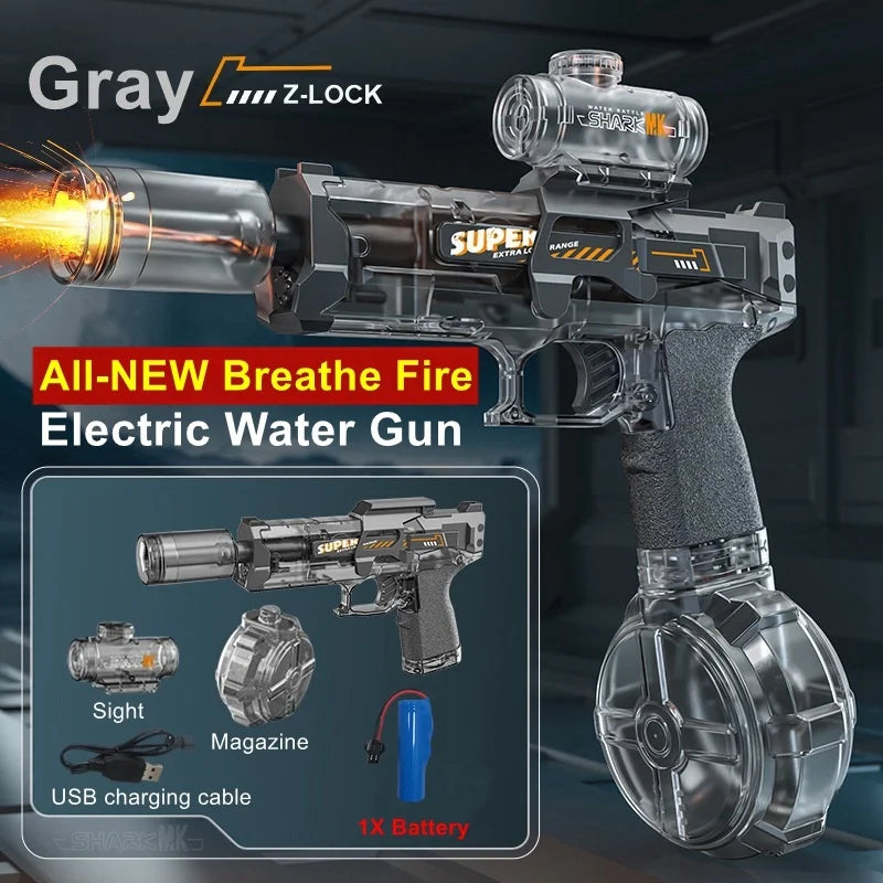 Electric Water Gun Toys Muzzle Flame Led Light Emitting Children Water Pistol Squirt Summer Outdoor Beach Pool Toy for Kid Adult