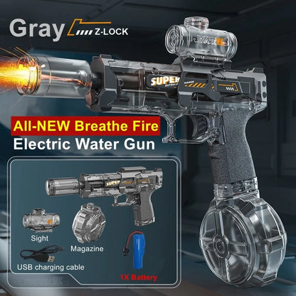 Electric Water Gun Toys Muzzle Flame Led Light Emitting Children Water Pistol Squirt Summer Outdoor Beach Pool Toy for Kid Adult