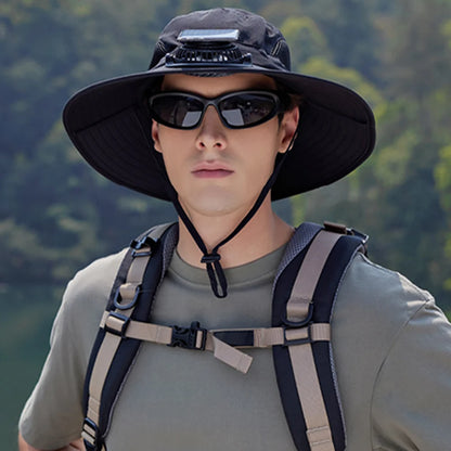 Wide Brim Solar Fan Hat Sun Bucket Hat with Removable & USB Charging Fan Outdoor Sun Hat for Outdoor Summer Camping Beach