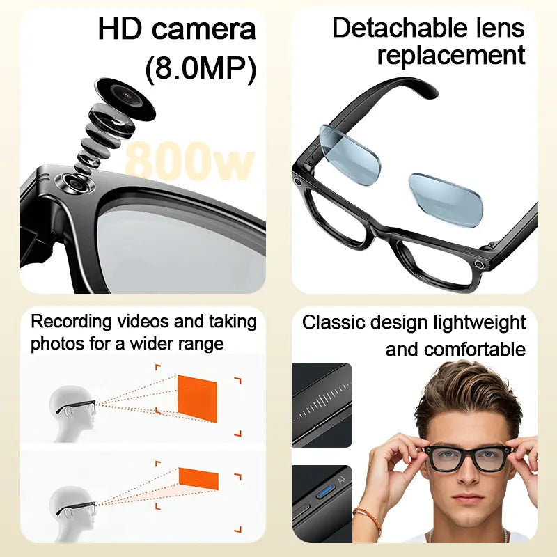 ULMIED Smart Camera Glasses with 8MP HD Video Recording, Bluetooth Audio, Includes Photochromic Lens for Outdoor Activities and Daily Use, Father'S Day Gift for Dad