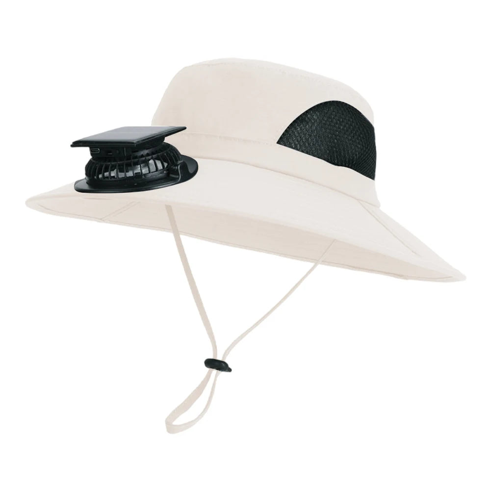 Wide Brim Solar Fan Hat Sun Bucket Hat with Removable & USB Charging Fan Outdoor Sun Hat for Outdoor Summer Camping Beach
