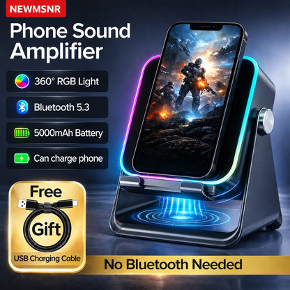 Magnetic Induction Speaker Phone Stand Wireless Bluetooth Phone Holder Amplifier Portable RGB Light 5000Mah Can Charge Cellphone