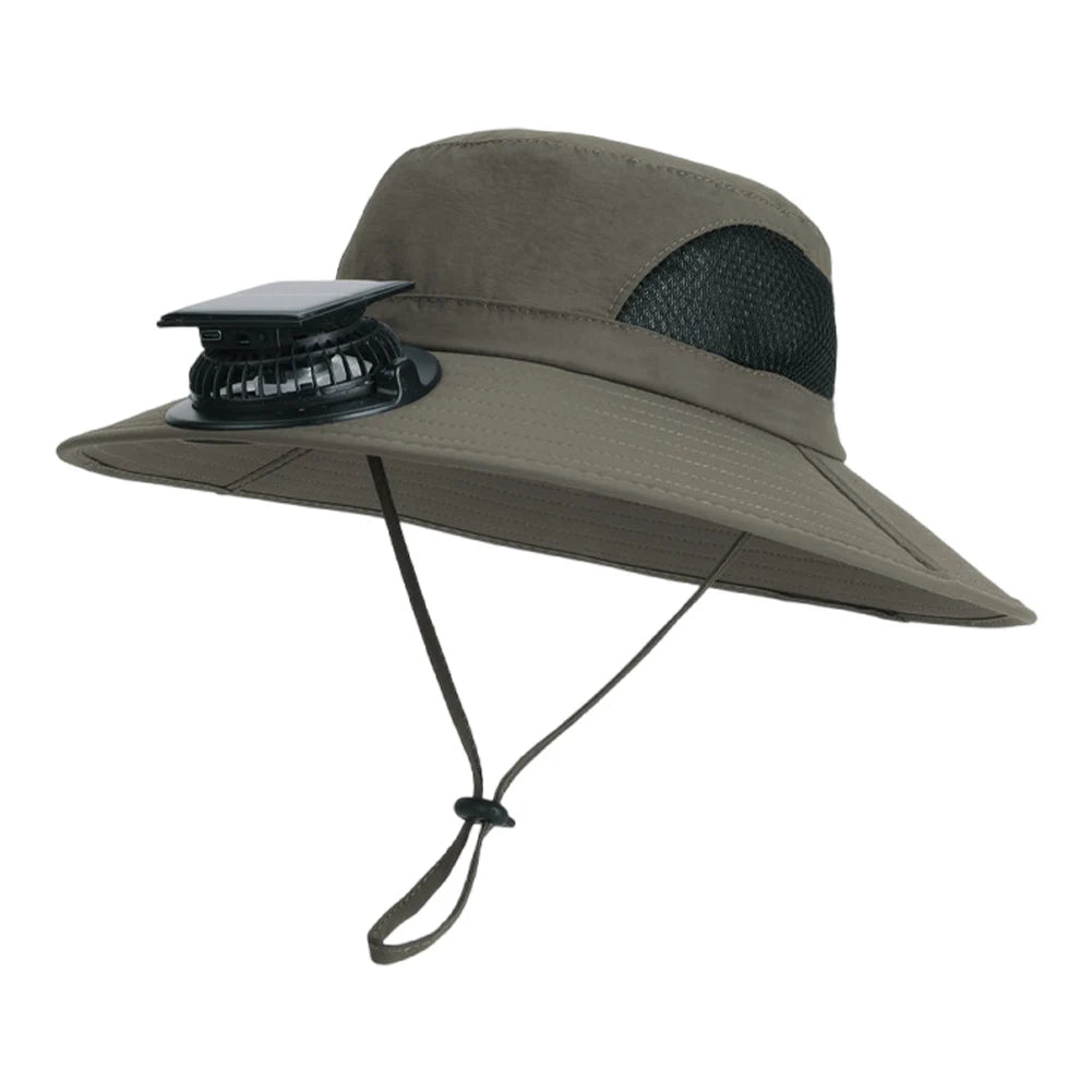 Wide Brim Solar Fan Hat Sun Bucket Hat with Removable & USB Charging Fan Outdoor Sun Hat for Outdoor Summer Camping Beach