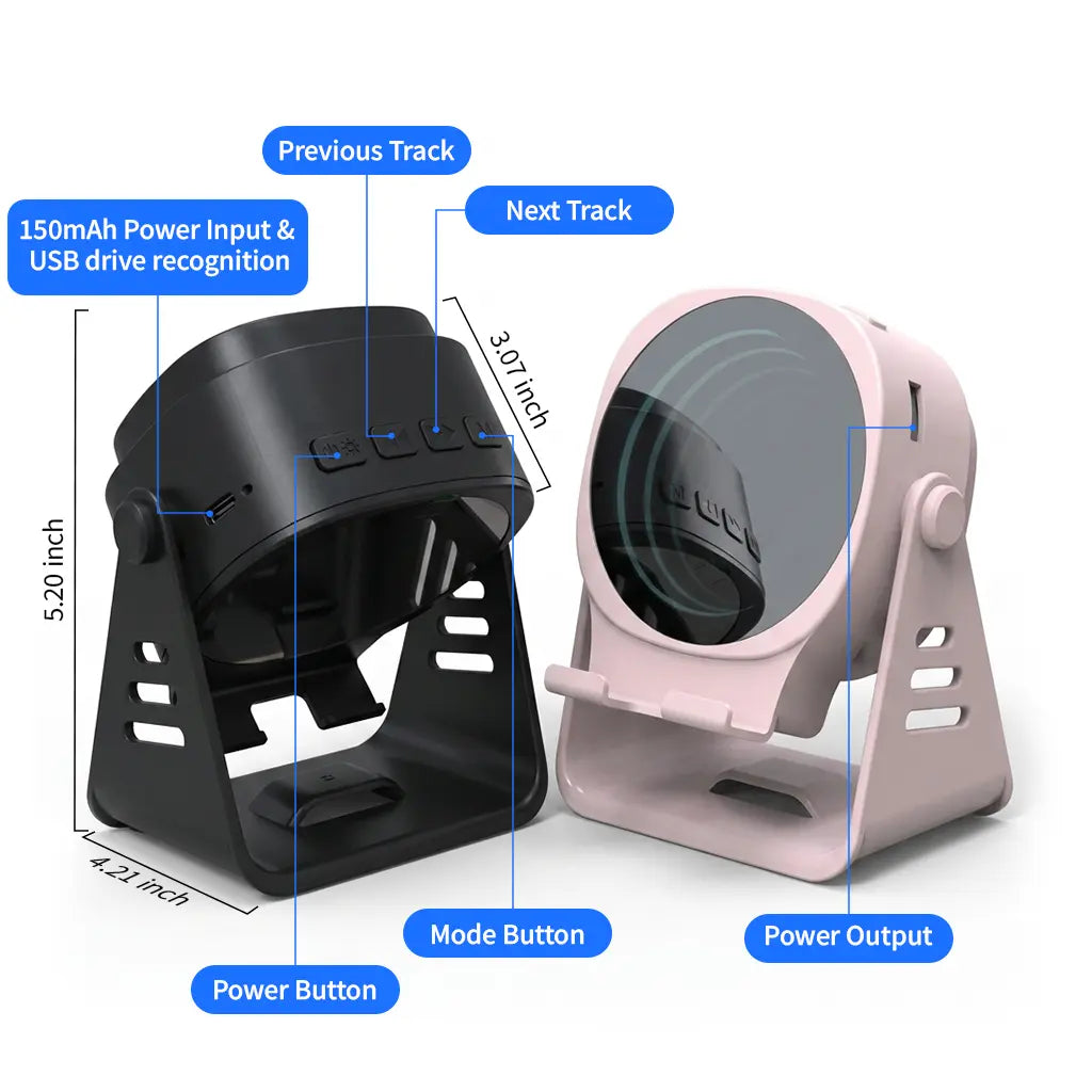 Ceesooi Wireless Induction Audio Speaker Stand, Bluetooth Speaker 5 in 1 Cellphone Holder, 500Mah Rechargeable Emergency Power Bank,360° Adjustable Mobile Tablet Stand with Colorful Ambient Light Gifts for Men Women Mothersdaygift Bluetooth