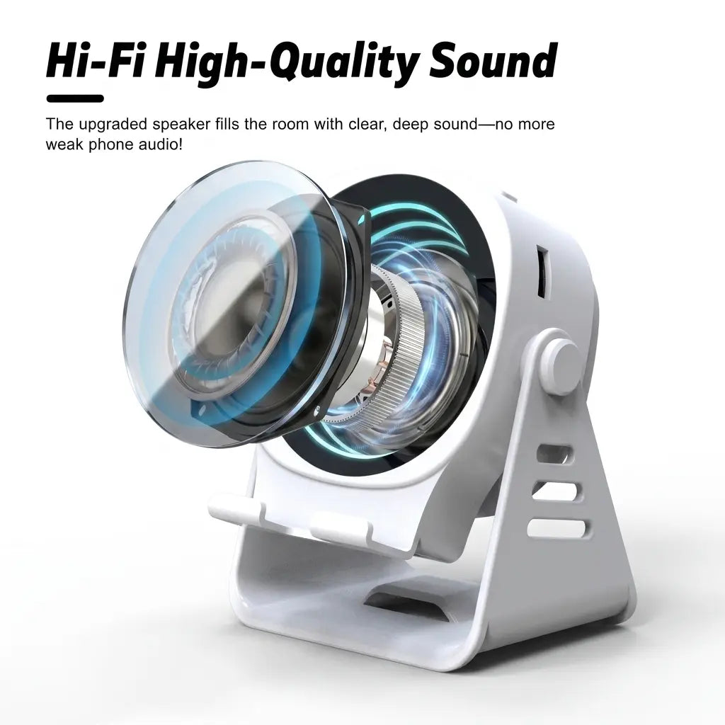 Ceesooi Wireless Induction Audio Speaker Stand, Bluetooth Speaker 5 in 1 Cellphone Holder, 500Mah Rechargeable Emergency Power Bank,360° Adjustable Mobile Tablet Stand with Colorful Ambient Light Gifts for Men Women Mothersdaygift Bluetooth