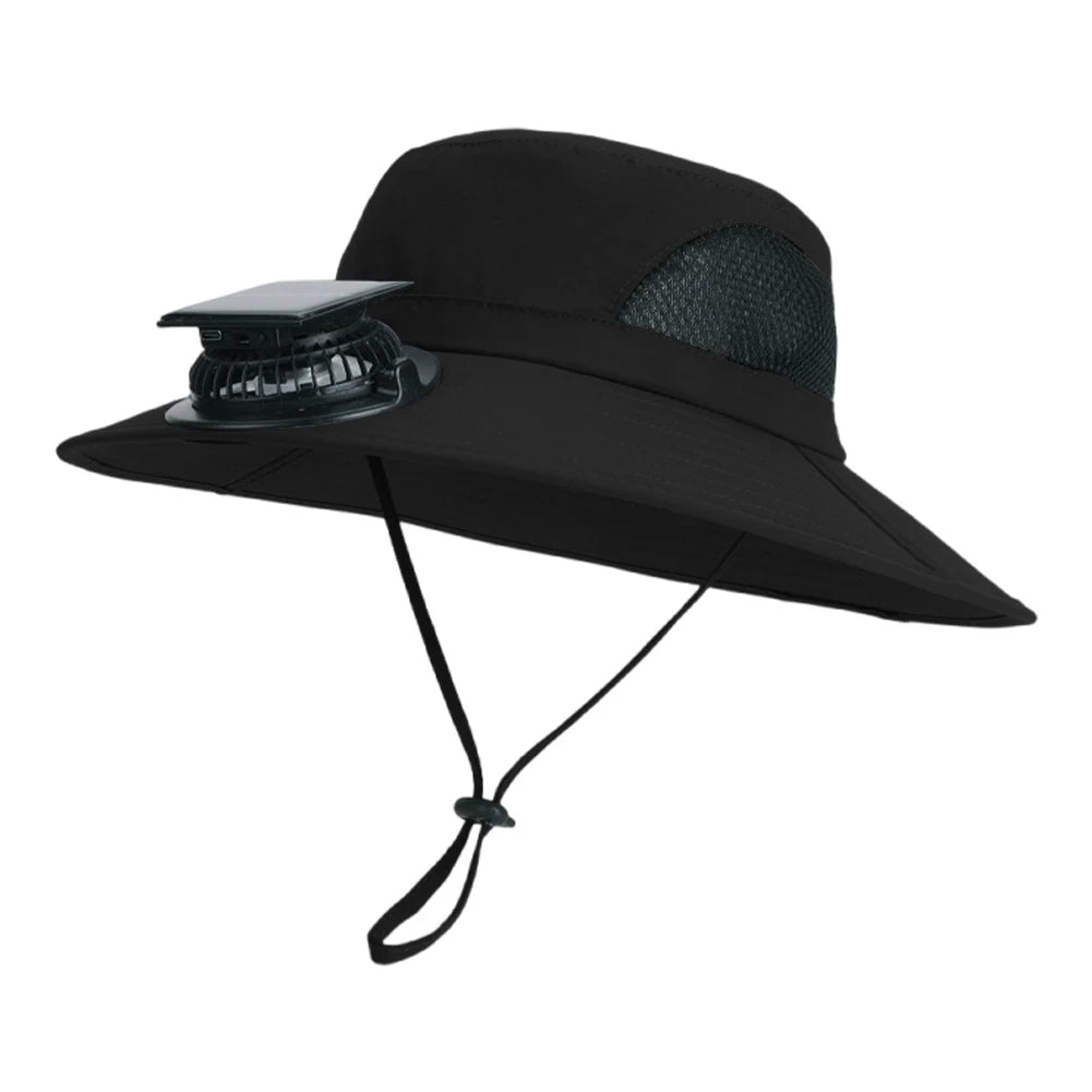 Wide Brim Solar Fan Hat Sun Bucket Hat with Removable & USB Charging Fan Outdoor Sun Hat for Outdoor Summer Camping Beach