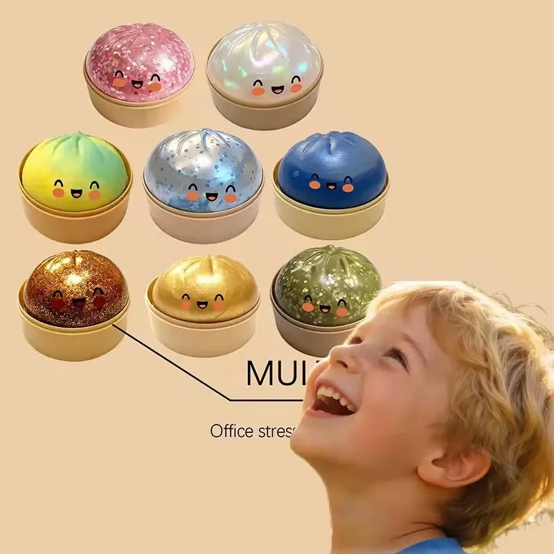 Hot Glitter Dumpling Squishies Toy Bun Dumpling Mystery Box Colorful Food Squishy Sensory Fidget Toy anti Stress Squeeze Ball