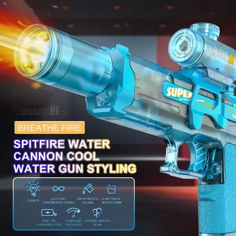 Electric Water Gun Toys Muzzle Flame Led Light Emitting Children Water Pistol Squirt Summer Outdoor Beach Pool Toy for Kid Adult