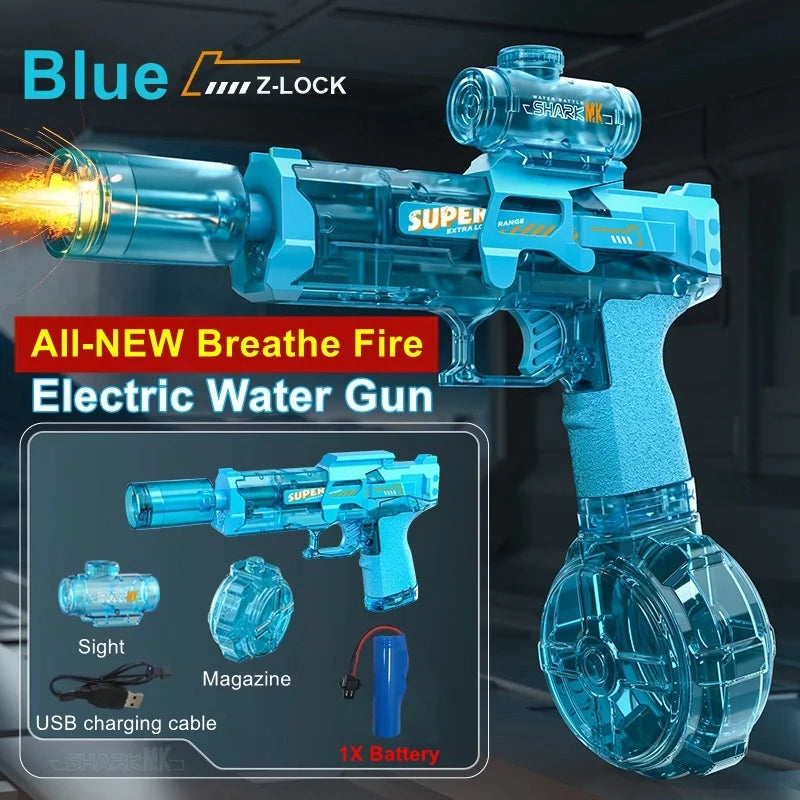 Electric Water Gun Toys Muzzle Flame Led Light Emitting Children Water Pistol Squirt Summer Outdoor Beach Pool Toy for Kid Adult