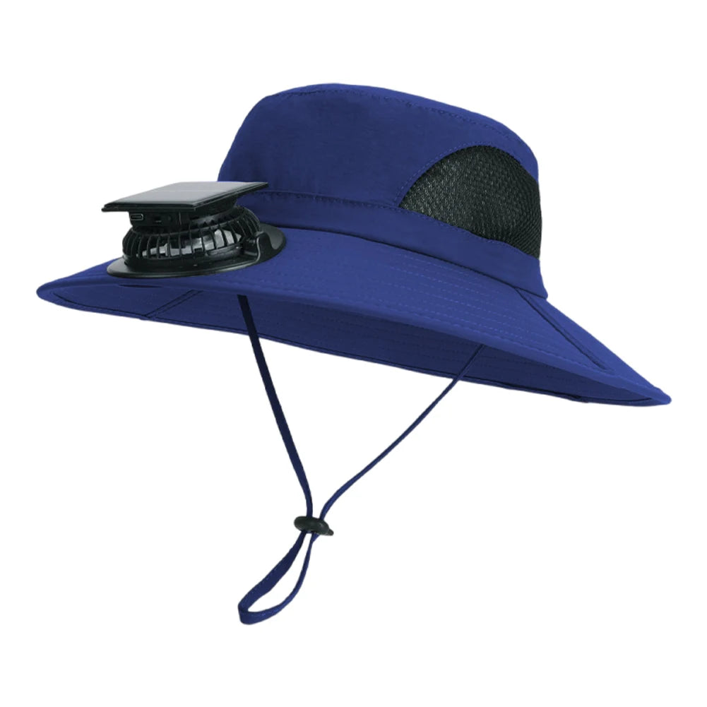 Wide Brim Solar Fan Hat Sun Bucket Hat with Removable & USB Charging Fan Outdoor Sun Hat for Outdoor Summer Camping Beach