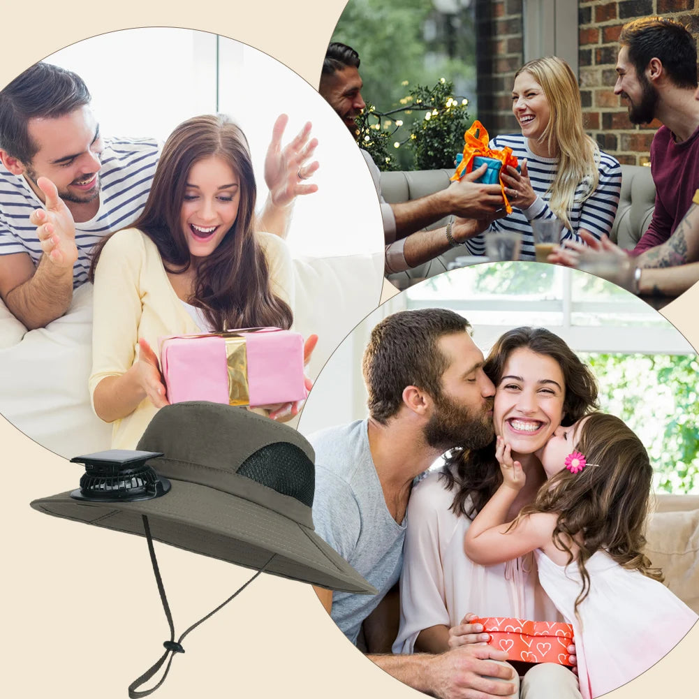 Wide Brim Solar Fan Hat Sun Bucket Hat with Removable & USB Charging Fan Outdoor Sun Hat for Outdoor Summer Camping Beach