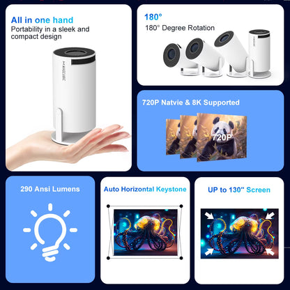 HY300 Pro 8K Android Projector - Dual Wifi6, 290 ANSI, 1080P Home & Outdoor Cinema Experience